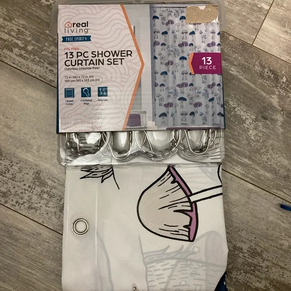 NWT 13 pc Mushroom Shower Curtain & Hook Set - Picture 3 of 6